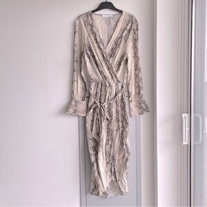 WHITE CLOSET Snake Print Faux Wrap Dress